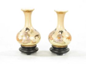 A PAIR OF FINE JAPANESE MEIJI PERIOD SATSUMA MINIATURE BOTTLE VASES