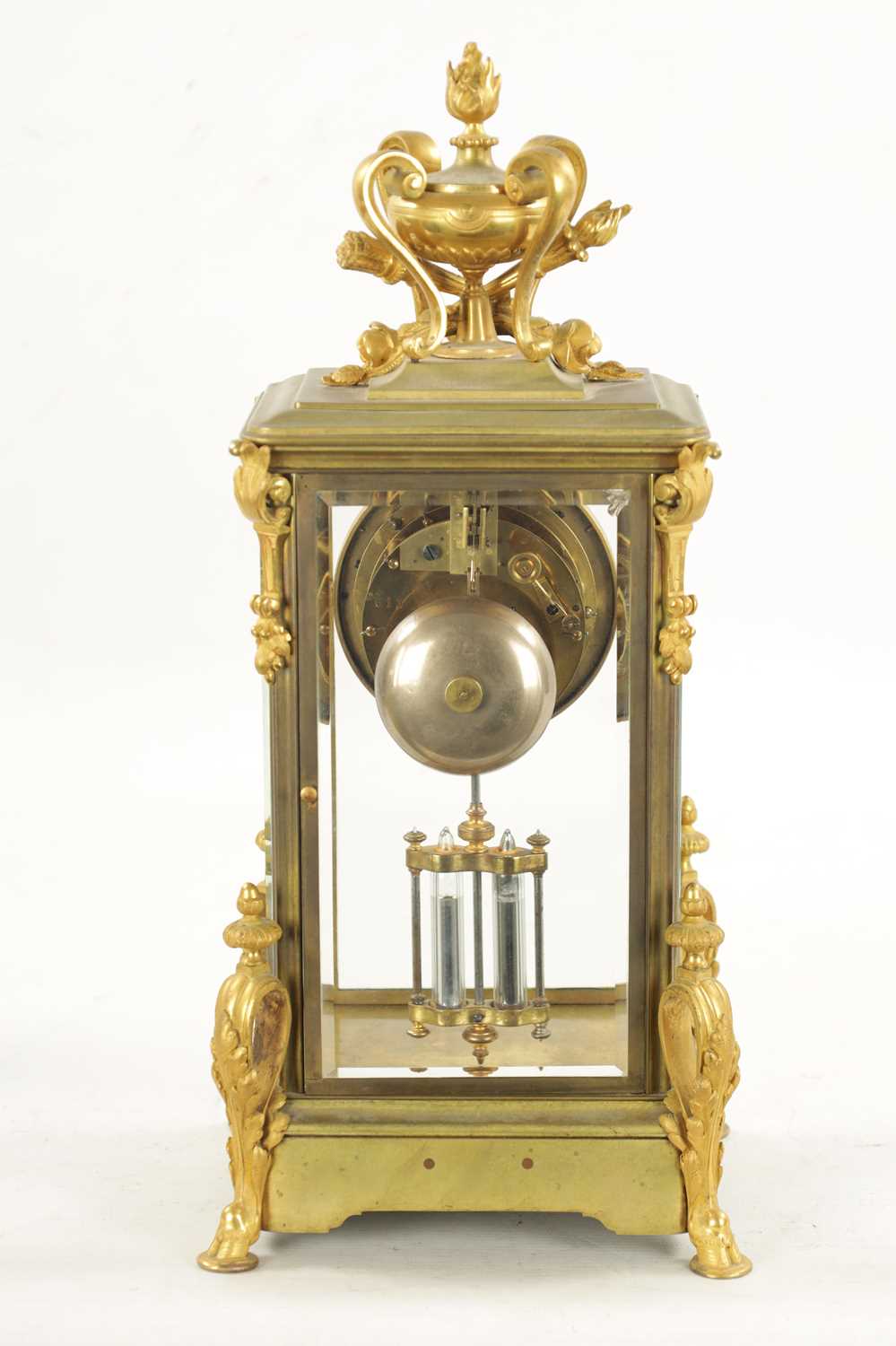 A LATE 19TH CENTURY FRENCH GILT BRASS FOUR-GLASS MANTEL CLOCK - Image 7 of 10