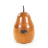 A GEORGE III FRUIT WOOD TEA CADDY OF LARGE SIZE FORMED AS A PEAR