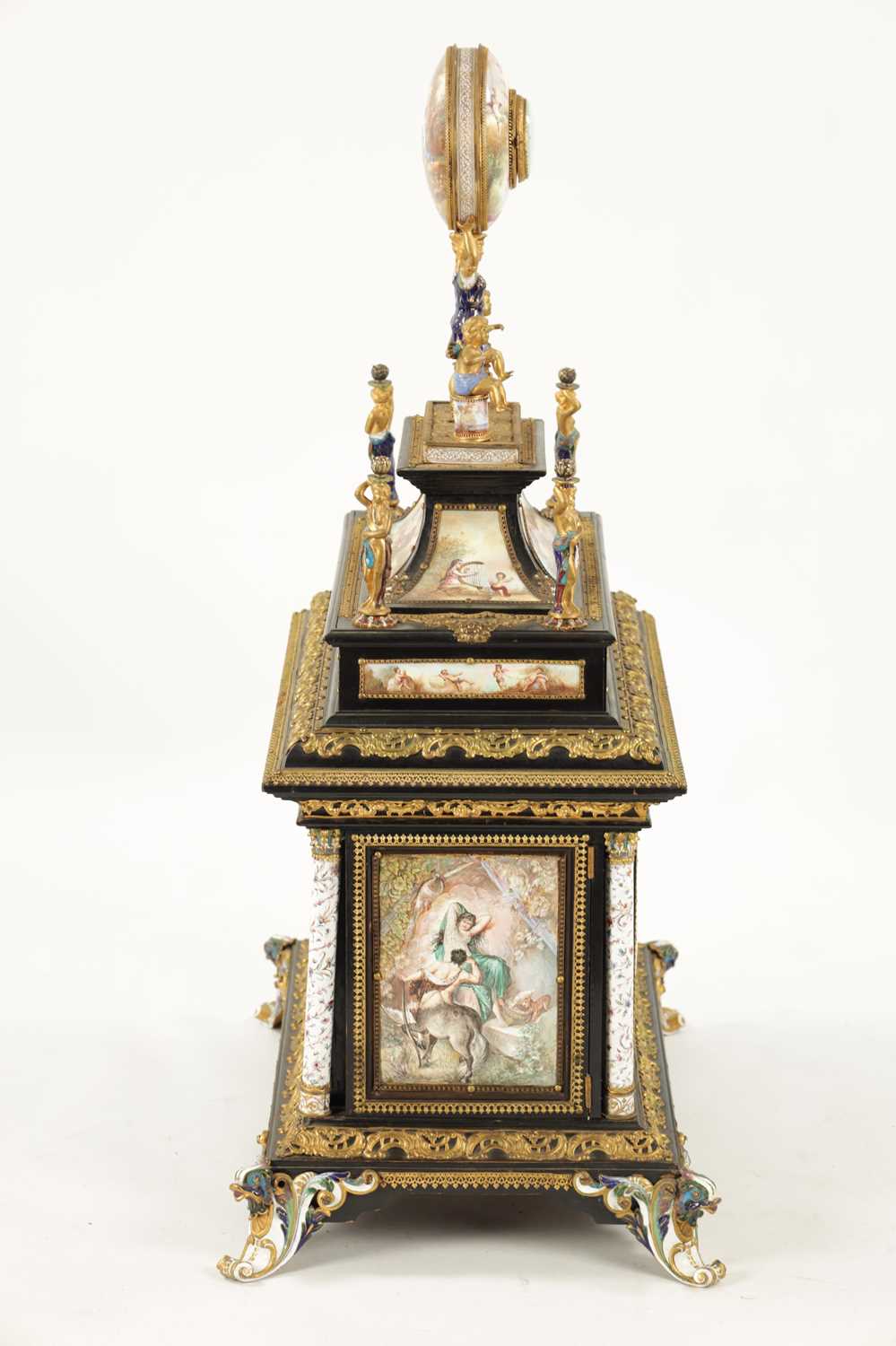 A FINE AND RARE EARLY/MID 19TH CENTURY AUSTRIAN EBONISED, PRESSED BRASS MOUNTED AND VIENNESE ENAMELL - Image 14 of 14