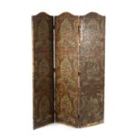 A 19TH CENTURY EMBOSSED LEATHER FOLDING SCREEN