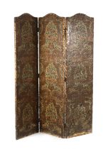A 19TH CENTURY EMBOSSED LEATHER FOLDING SCREEN