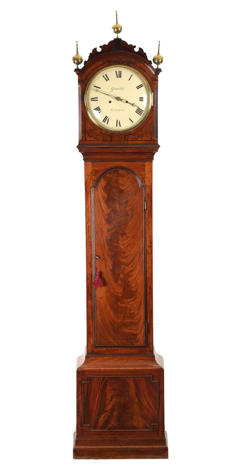 GRIMALDE, LONDON. A REGENCY MAHOGANY LONGCASE CLOCK