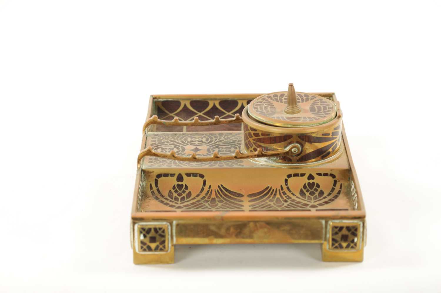 ERHARD & SOHNE, A ROSEWOOD AND BRASS INLAID INK STAND - Image 5 of 6