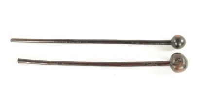 TWO ANTIQUE HARDWOOD NATIVE AFRICAN KNOBKERRY CLUBS
