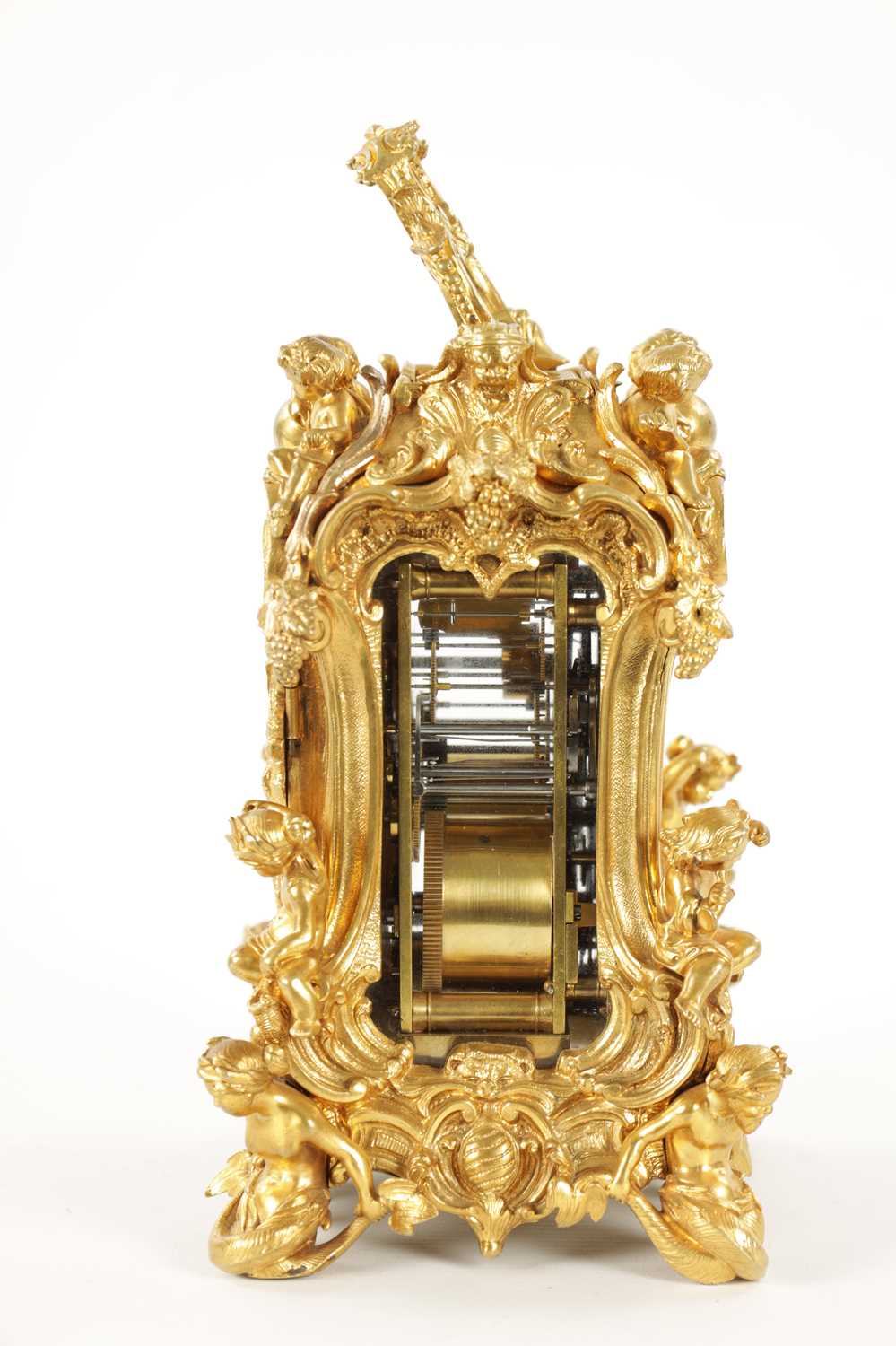 GROHE, PARIS. A FINE AND RARE MID 19TH CENTURY FRENCH CAST GILT BRASS ROCOCO REPEATING PETITE SONNER - Image 7 of 17
