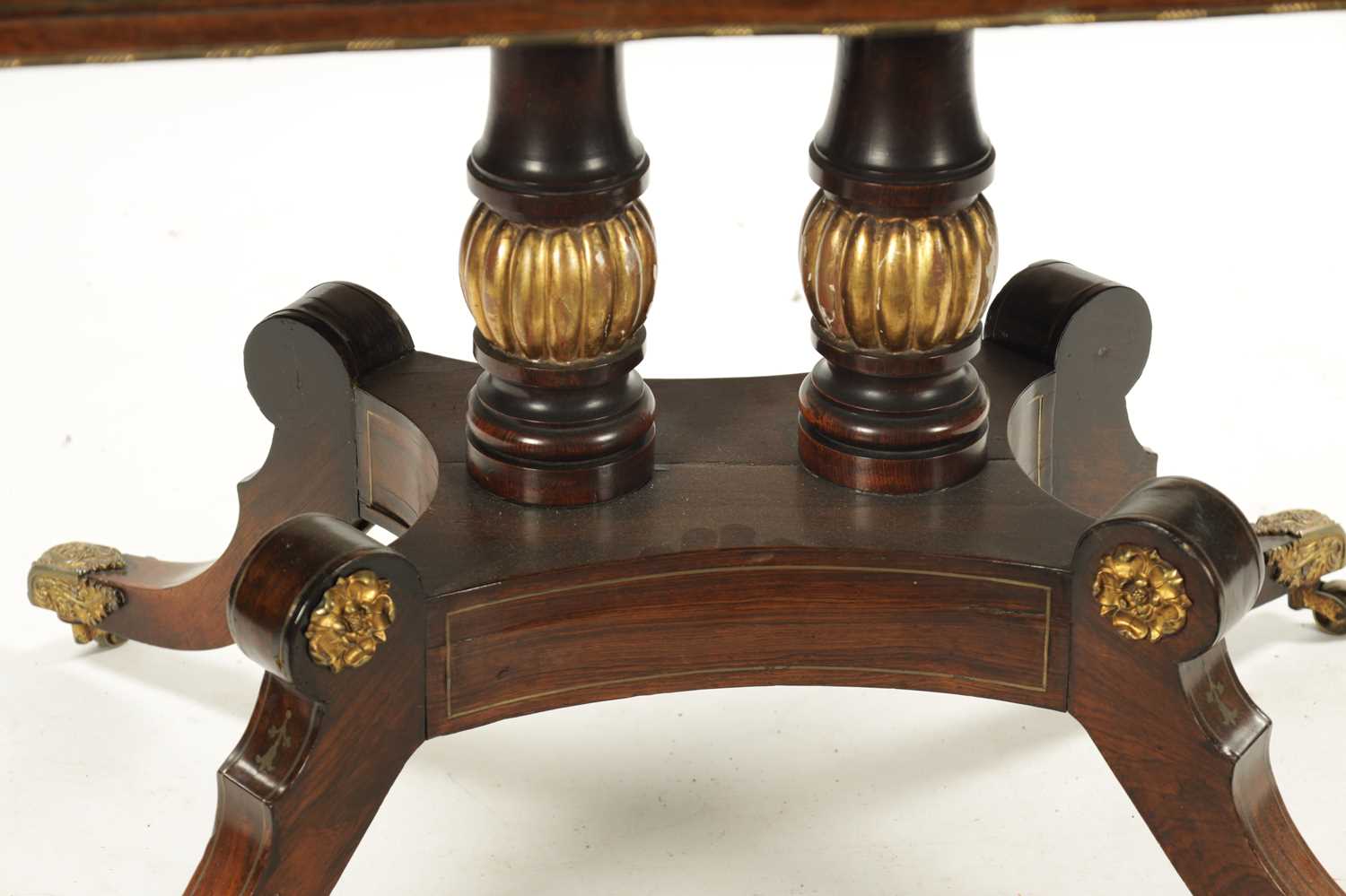 A REGENCY FIGURED ROSEWOOD BRASS INLAID SOFA TABLE - Image 3 of 16