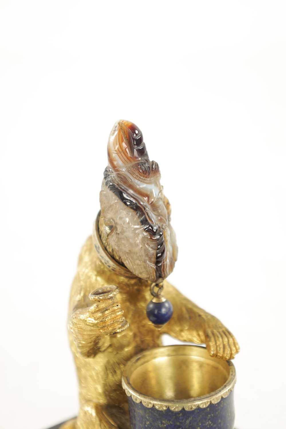 A 19TH CENTURY GILT BRONZE OF A BEAR WITH CARVED AGATE HUMAN HEAD POSSIBLY RUSSIAN - Image 2 of 6