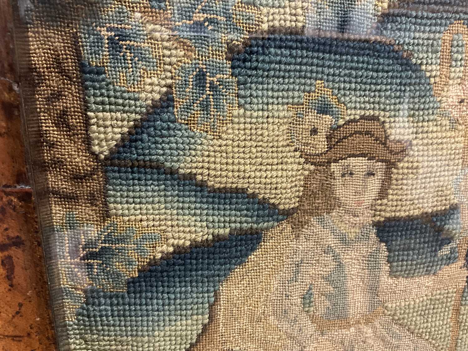 AN 18TH CENTURY WALNUT CUSHION FRAMED NEEDLEWORK PICTURE - Image 9 of 12