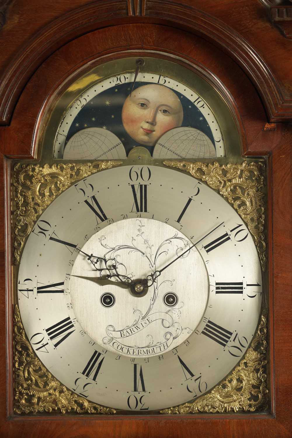 BARWISE, COCKERMOUTH. A GEORGE III FIGURED MAHOGANY LONGCASE CLOCK - Image 2 of 7