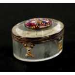 A 19TH CENTURY CONTINENTAL GLASS AND ENAMEL ORMOLU-MOUNTED PILL BOX
