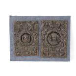 TWO 17TH CENTURY CARVED OAK MASKED PANELS