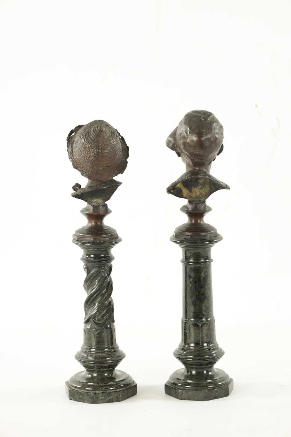 A MATCHED PAIR OF LATE 19TH CENTURY BRONZE MINIATURE BUSTS - Image 5 of 6