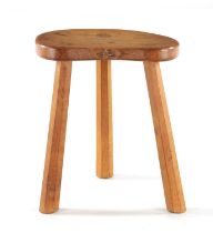 A ROBERT 'MOUSEMAN' THOMPSON AZED OAK THREE-LEGGED STOOL