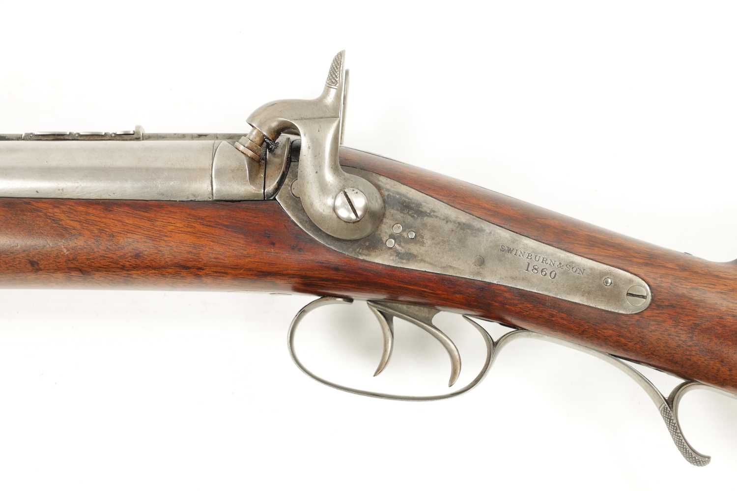 A RARE 19TH CENTURY SWINBURN & SON JACOBS PERCUSSION RIFLE WITH BAYONET - Image 8 of 17