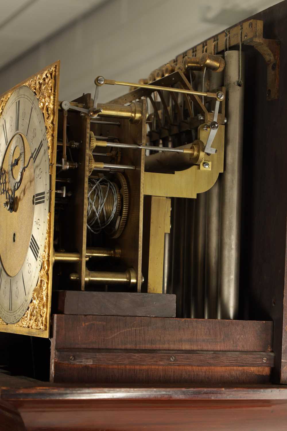 MAPLE AND CO, LONDON. A LATE NINETEENTH CENTURY THREE TRAIN MUSICAL LONGCASE CLOCK, IN THE SHERATON - Image 6 of 24