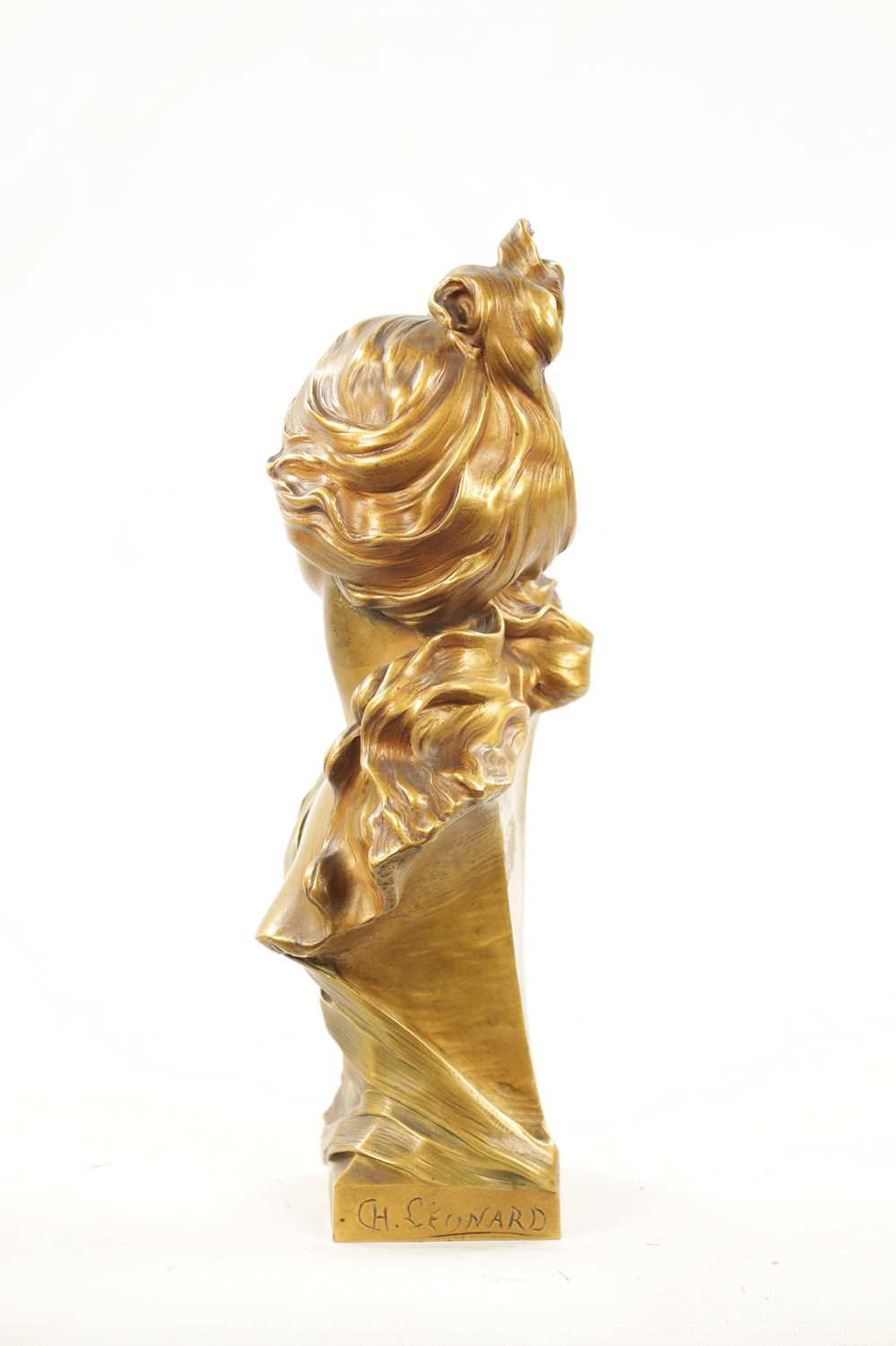 CHARLES JULES LEONARD. A FRENCH ART NOUVEAU GILT BRONZE BUST C.1900 - Image 6 of 9