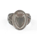 A 19TH CENTURY SILVERED STEEL GENTS SIGNET RING