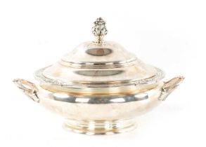 A 19TH CENTURY CONTINENTAL SILVER TWO-HANDLED LIDDED VEGETABLE DISH