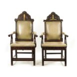 AN IMPORTANT PAIR OF GEORGE III CHIPPENDALE MASONIC OVER-SIZED ARMCHAIRS