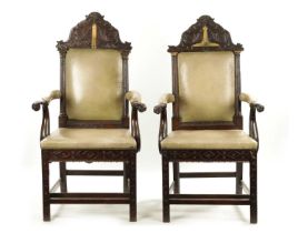 AN IMPORTANT PAIR OF GEORGE III CHIPPENDALE MASONIC OVER-SIZED ARMCHAIRS