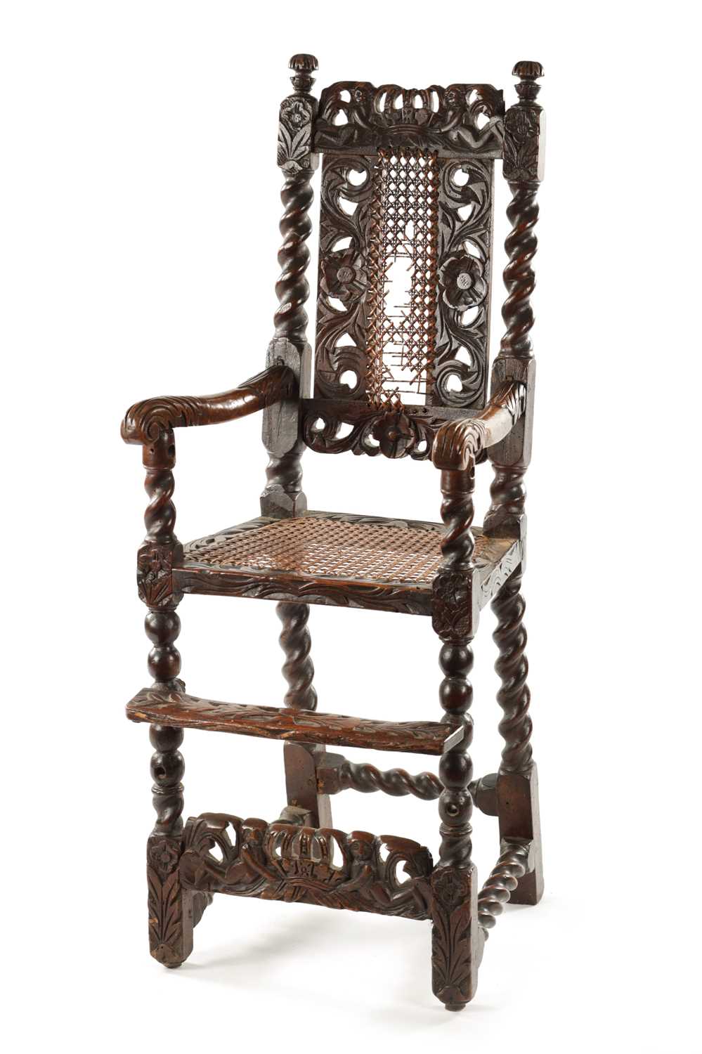 A RARE CHARLES II JOINED WALNUT CHILD’S HIGH CHAIR