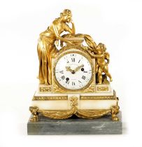 CHARLES LEROY, A PARIS. A FRENCH LOUIS XVI ORMOLU AND MARBLE FIGURAL MANTEL CLOCK