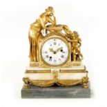 CHARLES LEROY, A PARIS. A FRENCH LOUIS XVI ORMOLU AND MARBLE FIGURAL MANTEL CLOCK