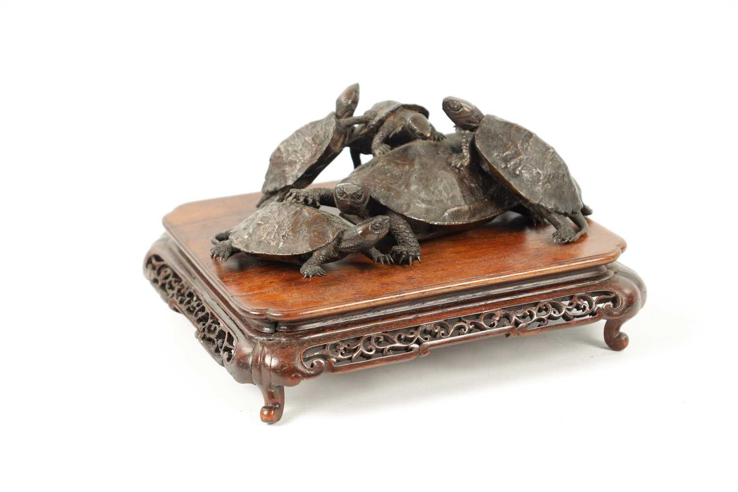 A FINE JAPANESE MEIJI PERIOD BRONZE SCULPTURE OF A GROUP OF TURTLES - Image 3 of 8