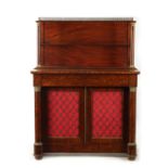 A GOOD REGENCY FRENCH EMPIRE FIGURED MAHOGANY SECRETAIRE SIDE CABINET