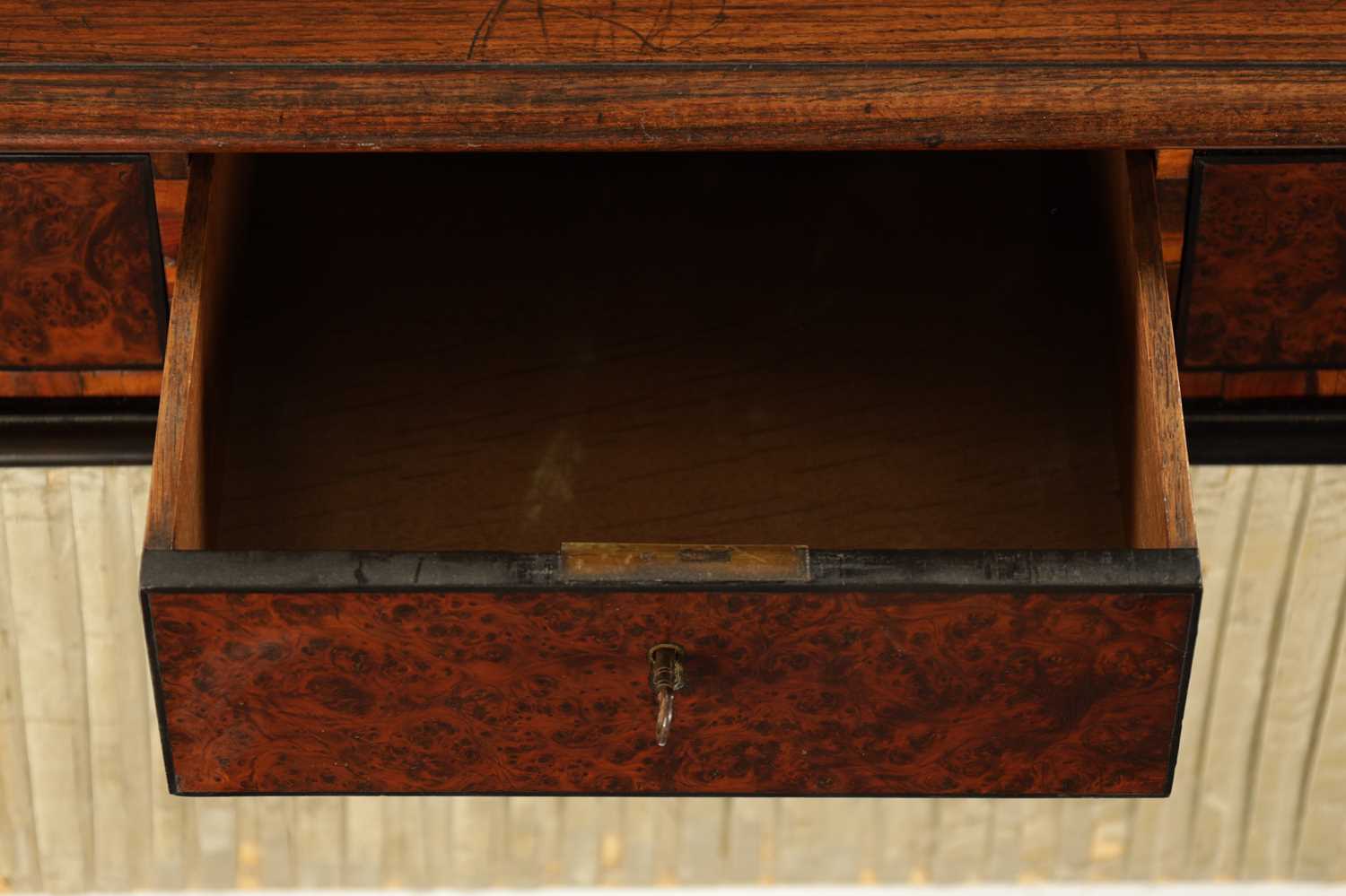 AN RARE REGENCY PADOUK, YEW-WOOD AND AMBOYNA WORK TABLE - Image 6 of 7