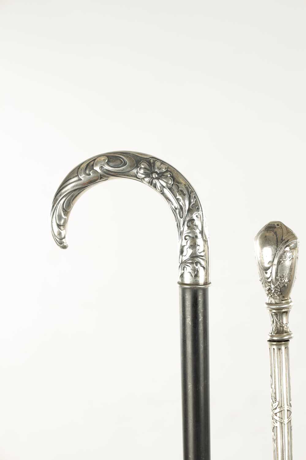 A COLLECTION OF THREE ART NOUVEAU SILVER TOPPED WALKING STICKS - Image 8 of 13