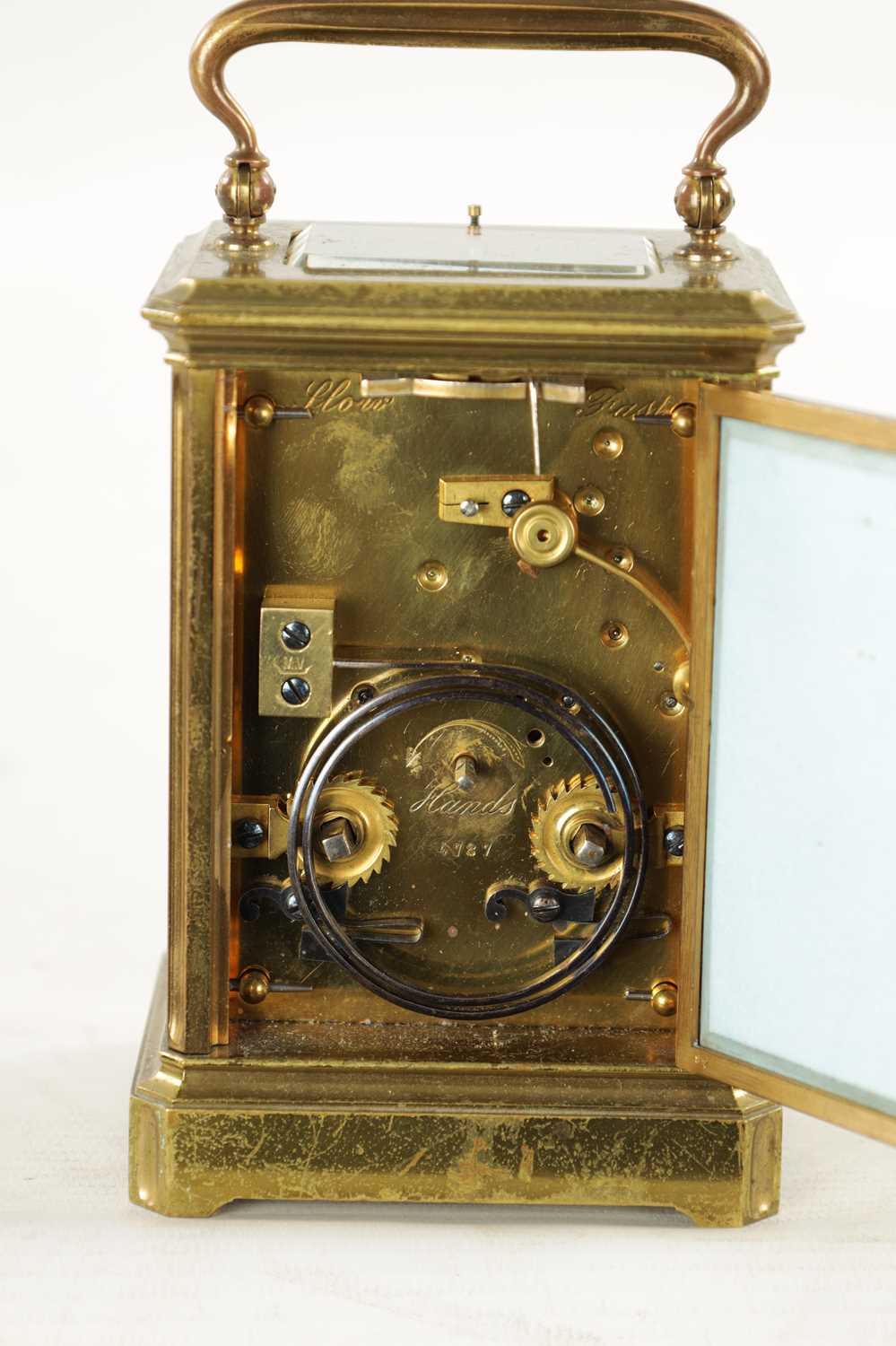 A LATE 19TH CENTURY FRENCH PORCELAIN PANELLED REPEATING CARRIAGE CLOCK - Image 7 of 10