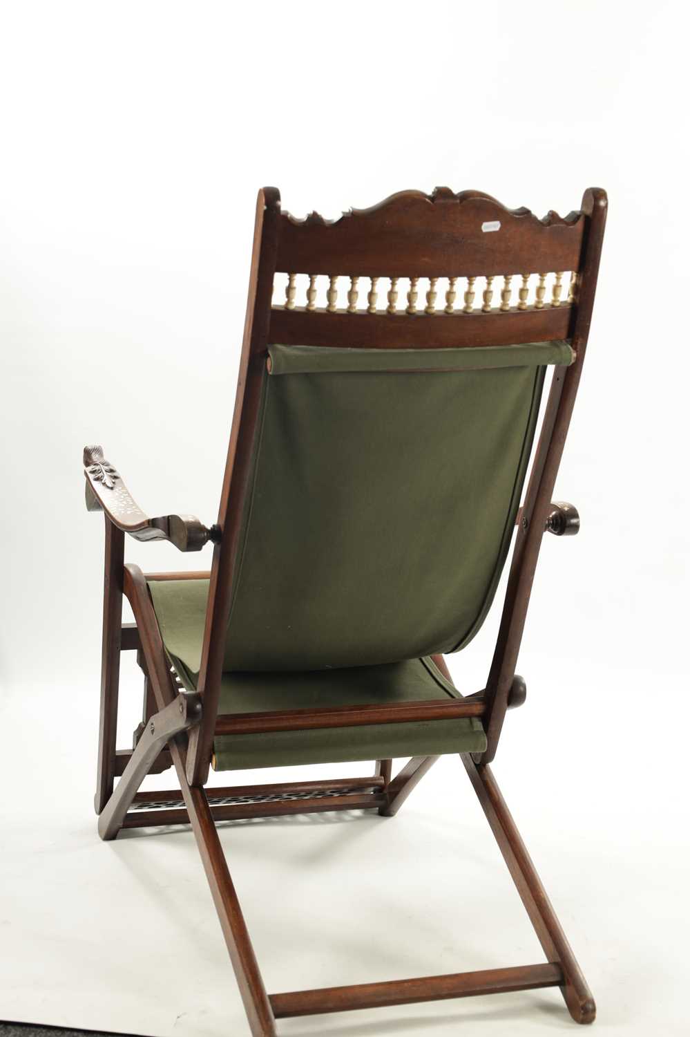 A LATE 19TH CENTURY ANGLO INDIAN IVORY INLAID HARDWOOD FOLDING CHAIR - Image 5 of 7