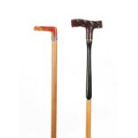 TWO LATE 19TH CENTURY AGATE AND STONE TOPPED WALKING STICKS