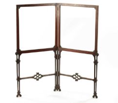 A 19TH CENTURY MAHOGANY CHIPPENDALE STYLE TWO FOLD SCREEN