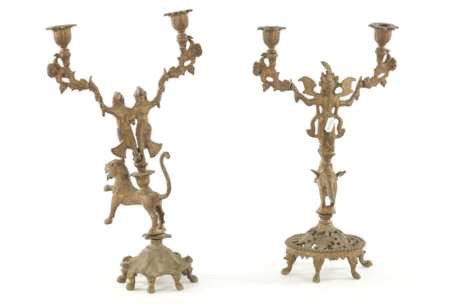 A PAIR OF 19TH CENTURY GILT BRASS INDIAN CANDELABRA - Image 7 of 7