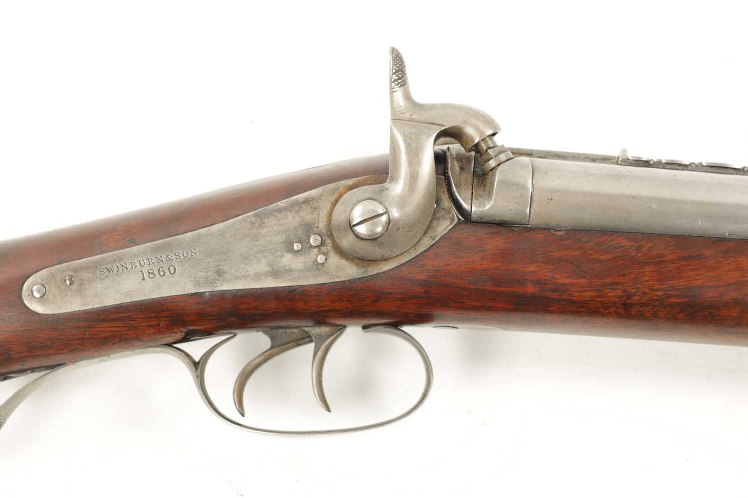 A RARE 19TH CENTURY SWINBURN & SON JACOBS PERCUSSION RIFLE WITH BAYONET - Image 14 of 17