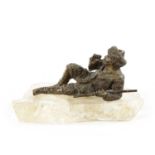 A LATE 19TH CENTURY RUSSIAN BRONZE SCULPTURE ON A ROCK CRYSTAL BASE
