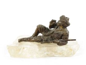 A LATE 19TH CENTURY RUSSIAN BRONZE SCULPTURE ON A ROCK CRYSTAL BASE
