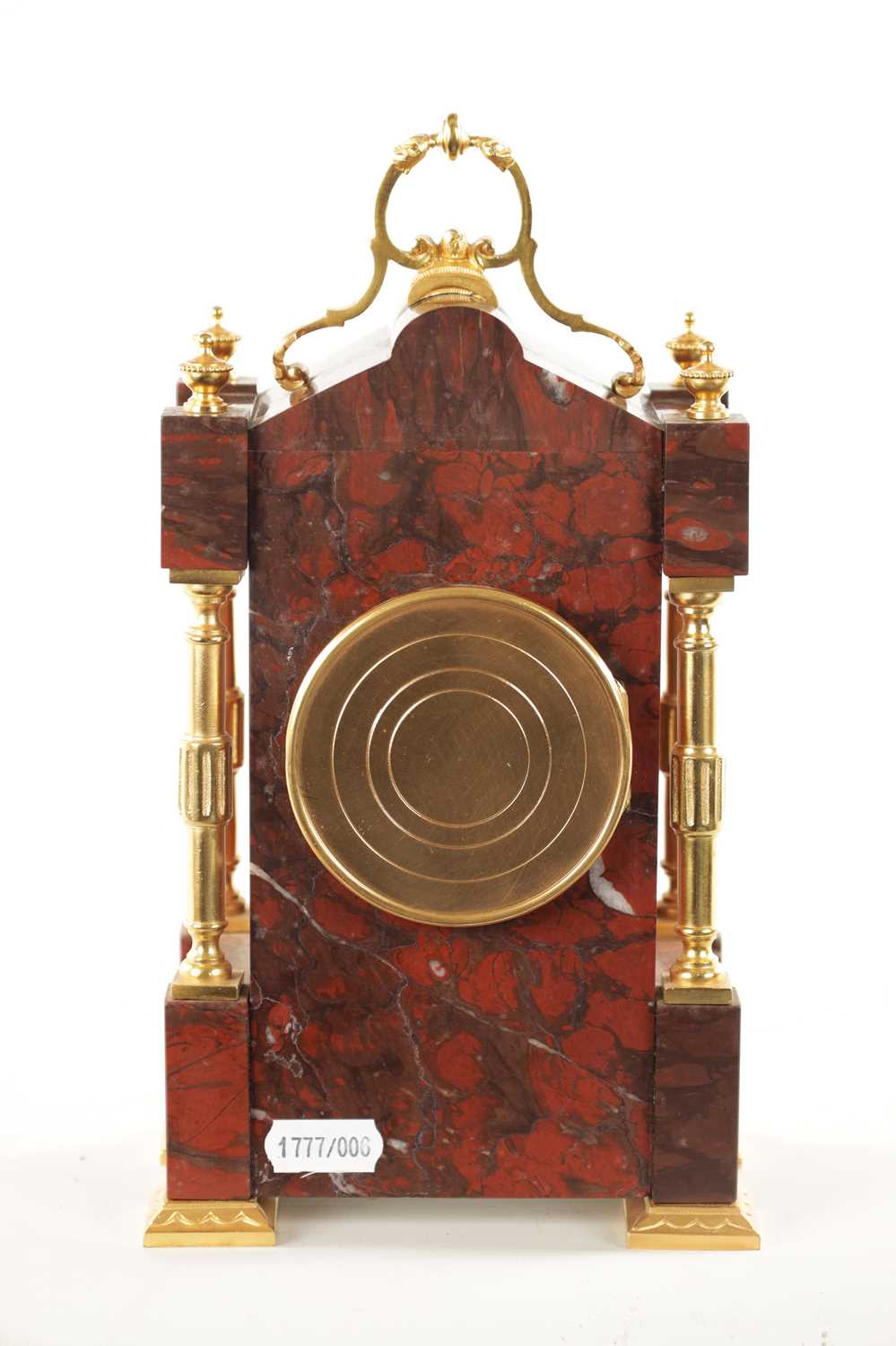 A LATE 19TH CENTURY FRENCH ORMOLU MOUNTED ROUGE MARBLE MANTEL CLOCK - Image 5 of 7