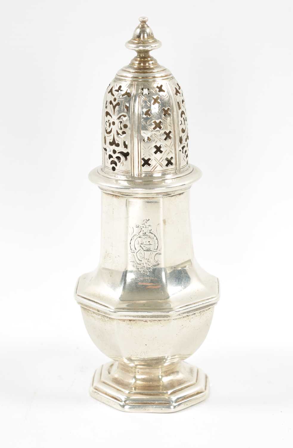 A GEORGE II SILVER SUGAR CASTER