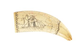 A 19TH CENTURY SAILS SCRIMSHAW WHALE TOOTH