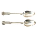 A PAIR OF REGENCY IRISH SILVER HOURGLASS TABLESPOONS