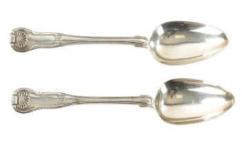 A PAIR OF REGENCY IRISH SILVER HOURGLASS TABLESPOONS
