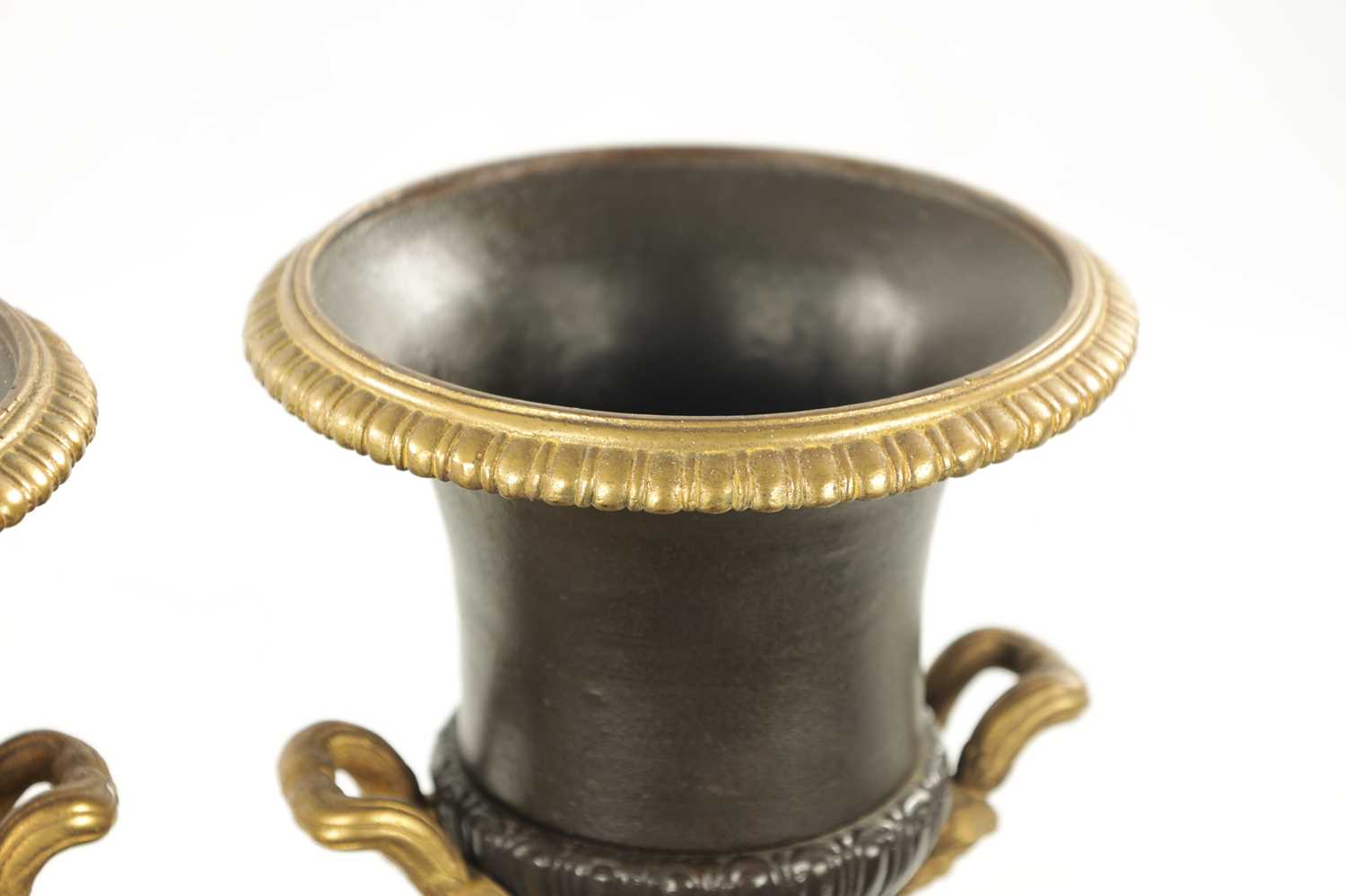 A PAIR OF 19TH CENTURY BRONZED GILT CAST IRON URNS - Image 5 of 9