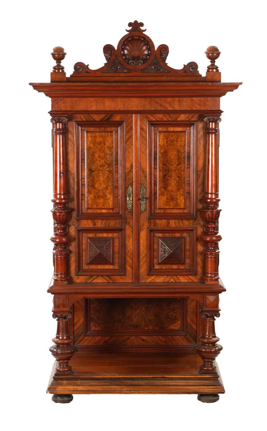 A 19TH CENTURY BURR WALNUT SIDE CABINET