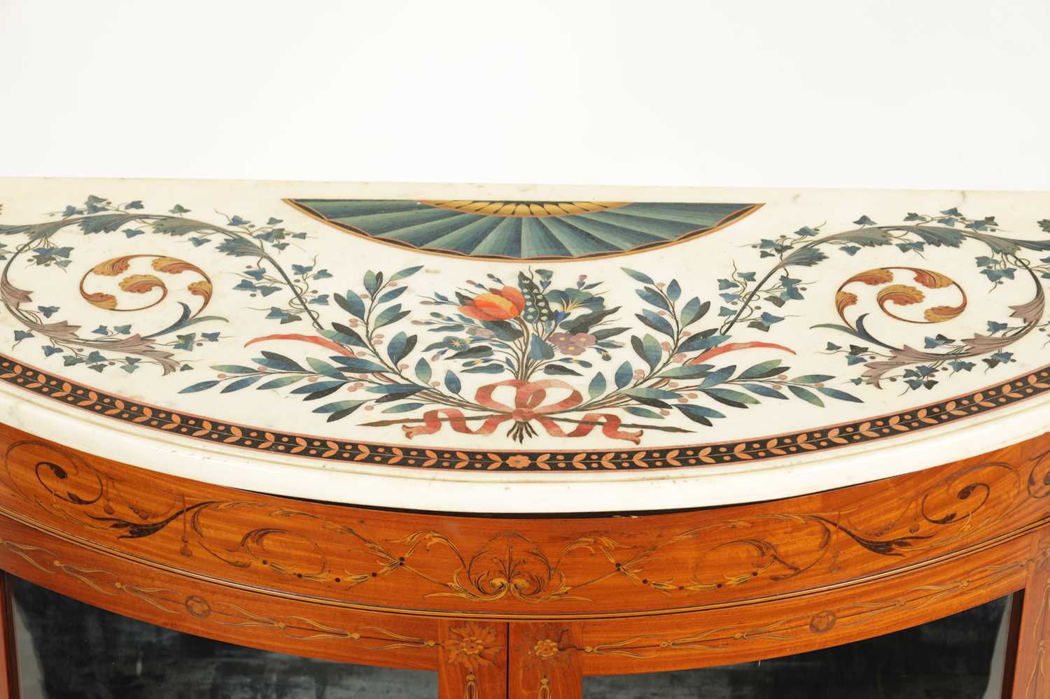 A FINE PAIR OF GEORGE III INLAID SATINWOOD BOW-FRONT SIDE CABINETS IN THE MANNER OF MOORE OF DUBLIN - Image 2 of 14