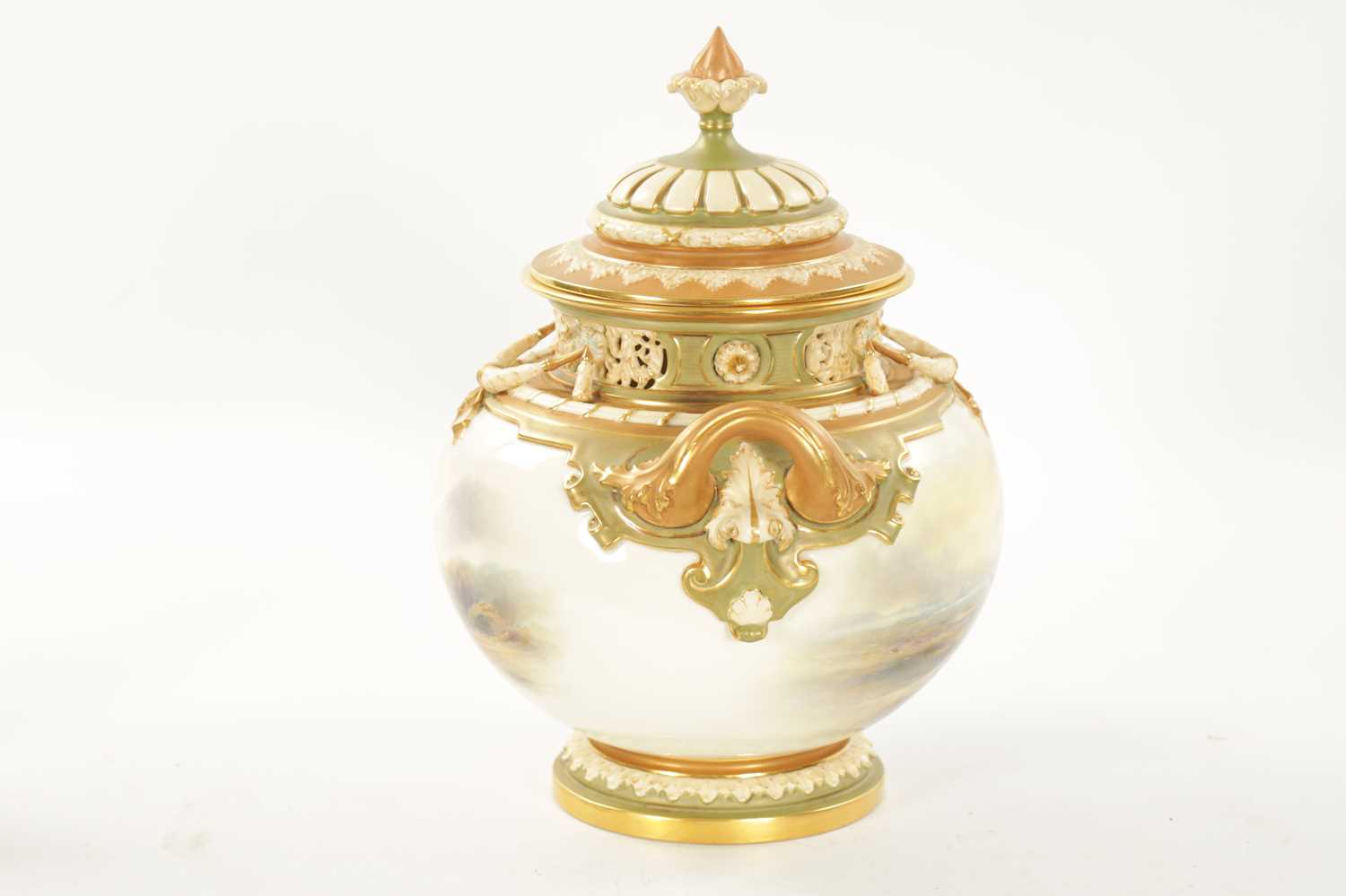 JOHN STINTON A FINE ROYAL WORCESTER POT POURRI JAR AND COVER OF LARGE SIZE - Image 11 of 12