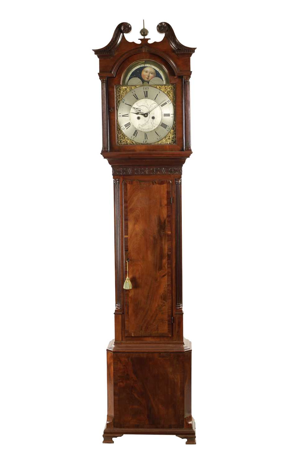 BARWISE, COCKERMOUTH. A GEORGE III FIGURED MAHOGANY LONGCASE CLOCK